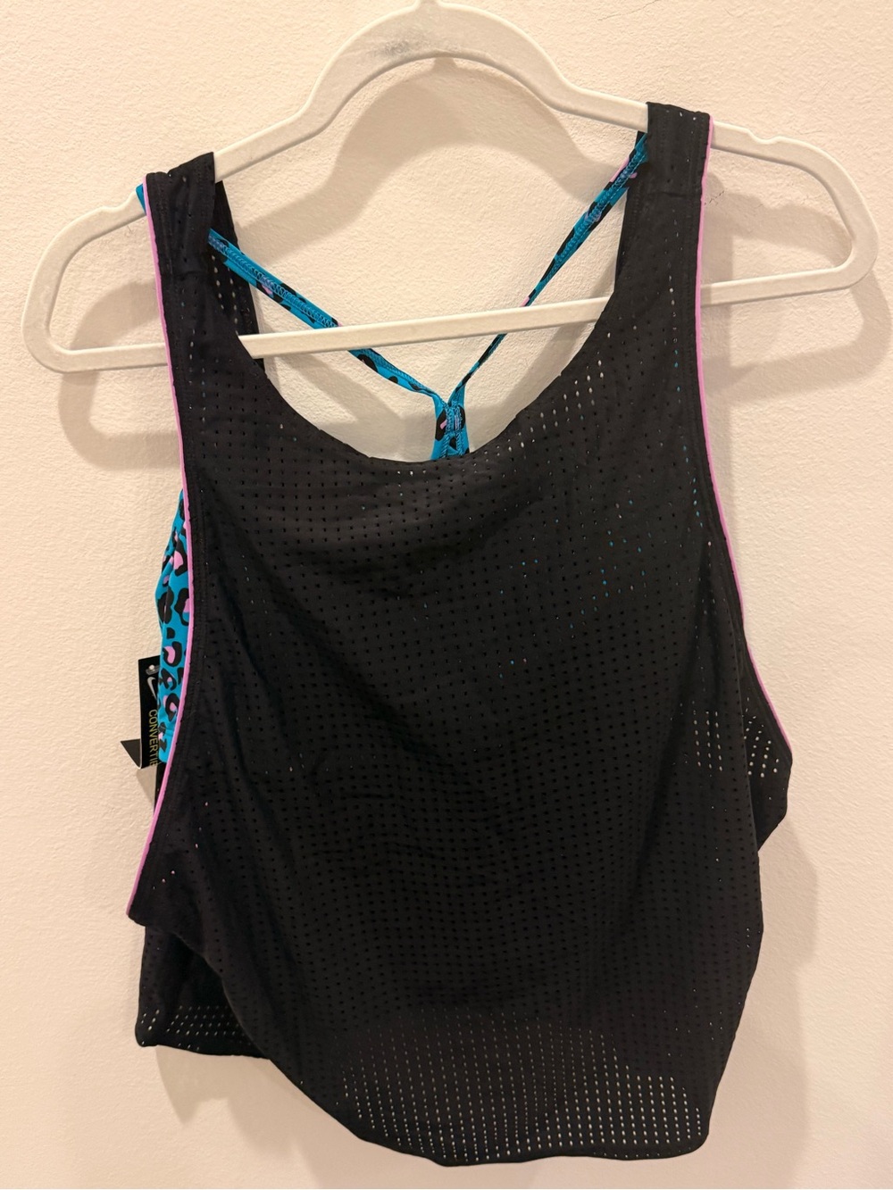 Nike Black Mesh Tank with Teal and Pink Leopard Sports Bra